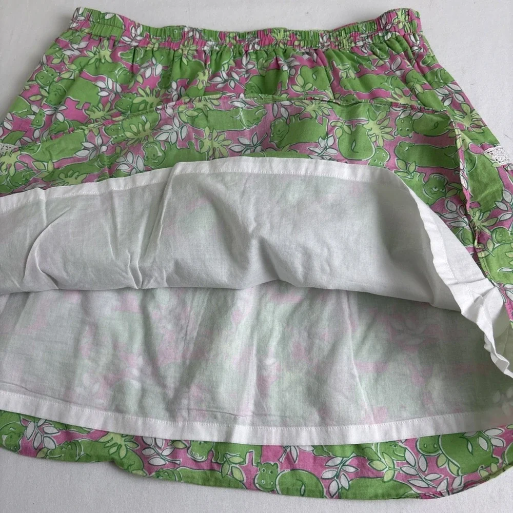 Vintage Lilly Pulitzer Skirt Girl 16 Elastic Waist Green Hippo Tropical Preppy